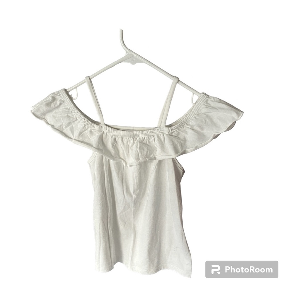 Children’s white tank tops with off the shoulder sleeves